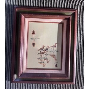 Vintage Shorebird Oil Painting Signed "Darlene 1971" Framed MCM Coastal Art